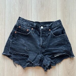 Levi's Black Jean Shorts Distressed Frayed Hem